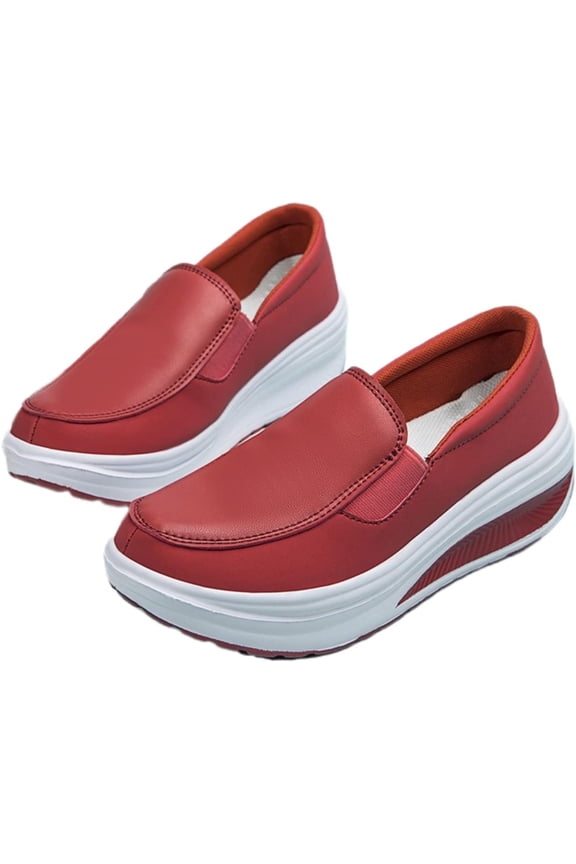 Women's Platform Wedge Slip-On Loafers,Comfortable EVA Sole Round Toe Leather Moccasin Wedge Sneakers.