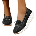 thumbnail image 1 of Women's Platform Wedge Slip on Penny Loafers Bow Casual Leather Chunky Walking Shoes for Work Spring Fall, 1 of 7