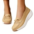 thumbnail image 1 of Women's Platform Wedge Slip on Penny Loafers Bow Casual Leather Chunky Walking Shoes for Work Spring Fall, 1 of 6