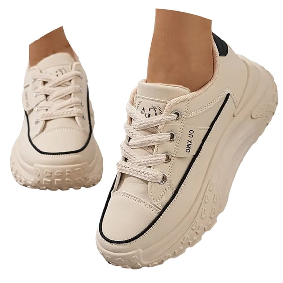 Women's Platform Wedge Sneakers Breathable Slip on Walking Shoes Fashion Leather Lace up Comfortable Work Outdoor Travel Shoes Khaki Size 6.5