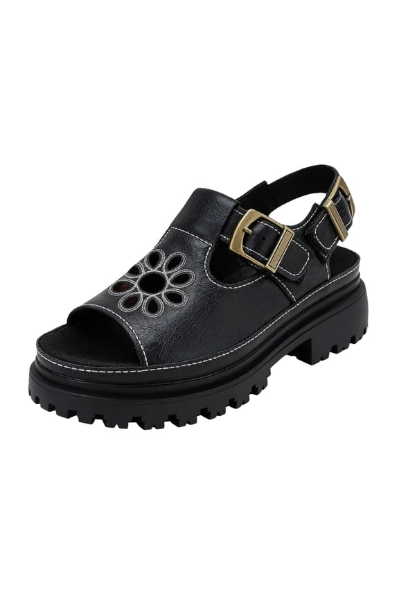 Women's Platform Wedges Sandals With Arch Support Comfy Walking Summer Casual Chunky Wedge Lug Sole Comfortable Leather Sandals Open Toe Waterproof Summer Beach Vacation Walking Shoes Wide