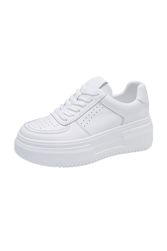 Women’s Platform White Sneakers, Chunky Thick Sole Lace-Up Casual Shoes for Everyday Walking