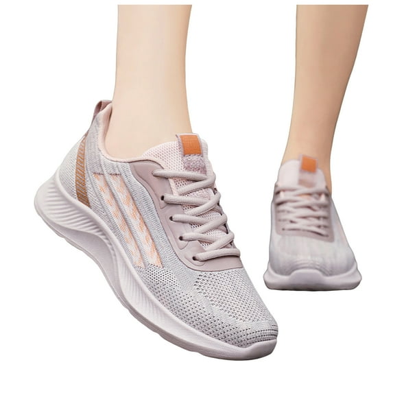 Women's Platforms Knit Slip On Sneakers Lace up Wide Toe Box Casual Running Shoes Breathable Non Slip Athletic Shoes