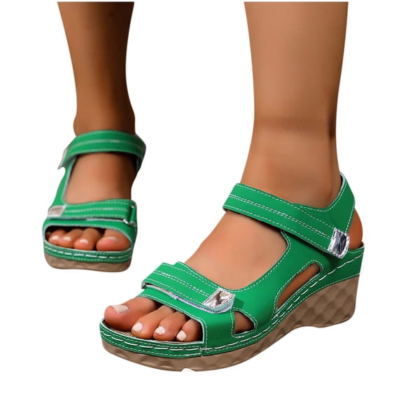 Women's Platforms Wedge Sandals Comfortable Open Toe Ankle Strap Summer Walking Sandals Women's Casual Beach Wedge Solid Color Open-Toe Sandals