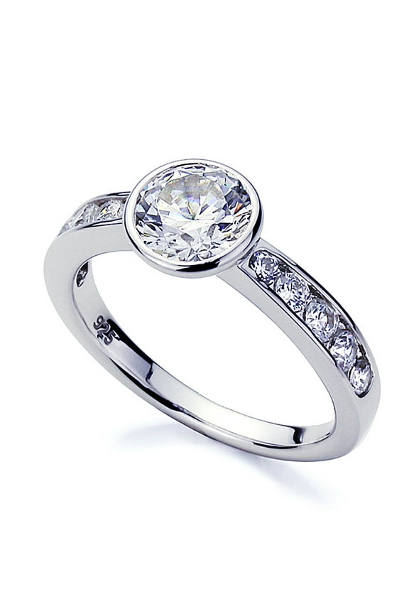 Women's Platinum Plated Sterling Silver 1.25ct Round CZ Bezel Set Wedding Engagement Ring ( Size 5 to 9 )