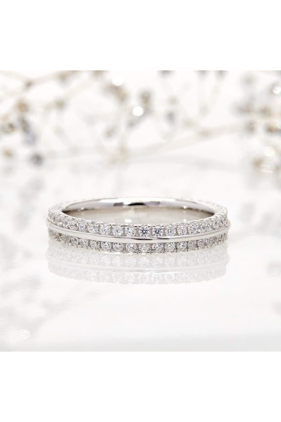 Women's Platinum Plated Sterling Silver 1ct CZ Two Row Pave Setting Eternity Ring Wedding Bands ( Size 5 to 9 ), 6