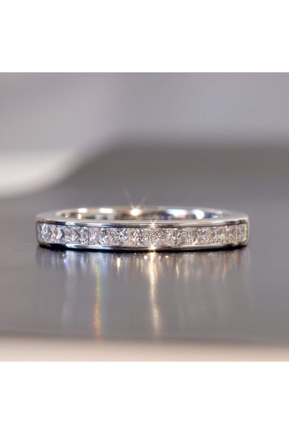 Women's Platinum Plated Sterling Silver 1ct Princess CZ Channel Setting Wedding Band ( Size 5 to 9 ), 9