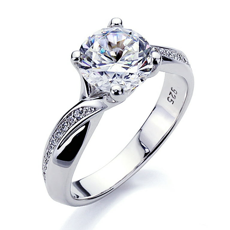 Women's Platinum Plated Sterling Silver 2ct Round CZ Solitaire