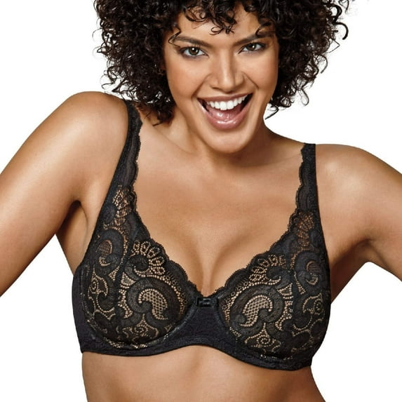Women's Playtex US4514 Love My Curves Thin Foam with Lace Underwire Bra (Black/Nude 36DDD)