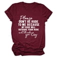thumbnail image 1 of Women's Please Don't Be Rude Letter Print Round Neck Short Sleeve Casual Comfortable T-Shirt Top for Everyday Wear, 1 of 2