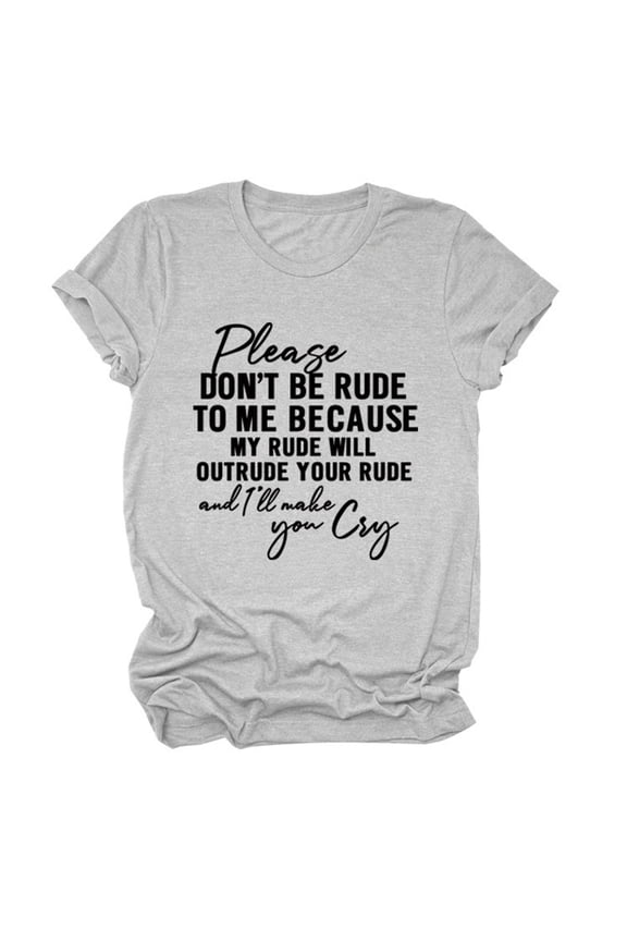 Women's Please Don't Be Rude Letter Print Round Neck Short Sleeve Casual Tee Top Oversized T-shirts Short Sleeve Crewneck Casual Tops