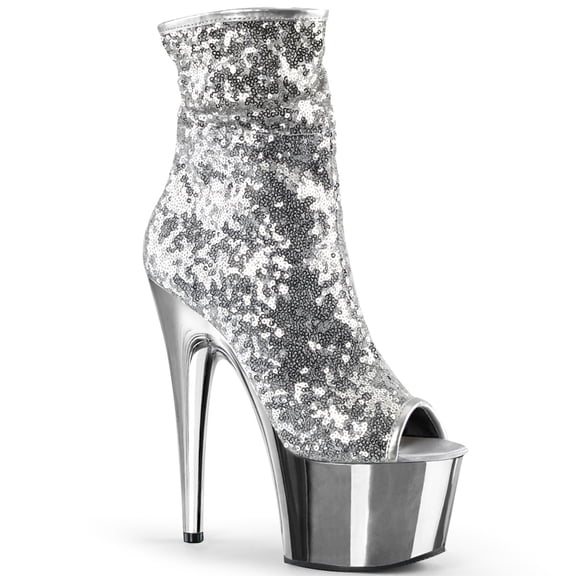 pleaser women's ado1008sq/s/sch ankle bootie, slv sequins/slv chrome, 10 m us