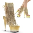 thumbnail image 1 of 7" Heel, 2 3/4" PF Open Toe/Heel Lace-Up Fringe Ankle Boot - Clr-Gold/Gold, 7, 1 of 4