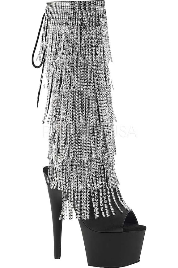 Women's Pleaser Adore 2024RSF Open-Toe Fringe Knee-High Boot