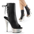 thumbnail image 1 of 6" Heel, 1 3/4" PF Open Toe/Heel Ankle Boot w/RS, Side Zip - Blk Faux Leather/Slv Multi RS, 11, 1 of 4