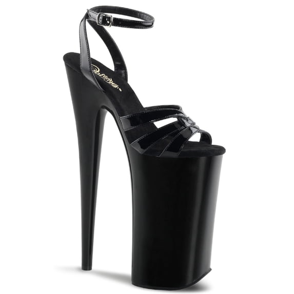 10" Heel, 6 1/4" PF Wrap Around Ankle Strap Sandal - Blk/Blk, 7