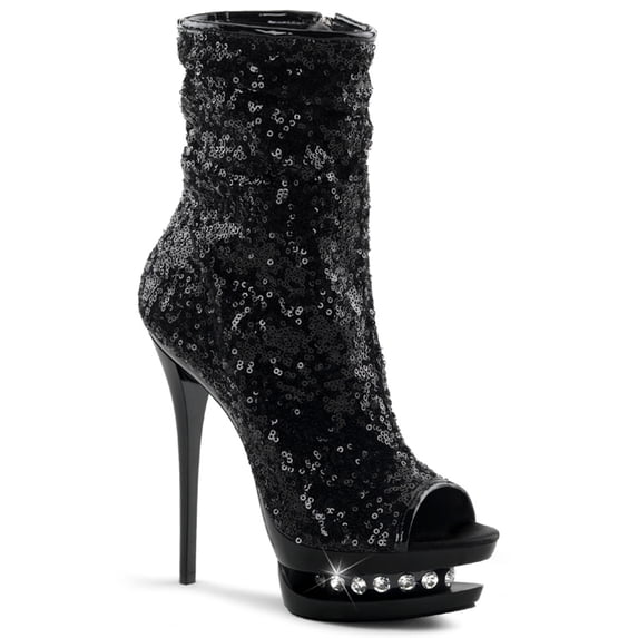 6" Sequined Open Toe Ankle Boot - Blk Sequins/Blk, 10