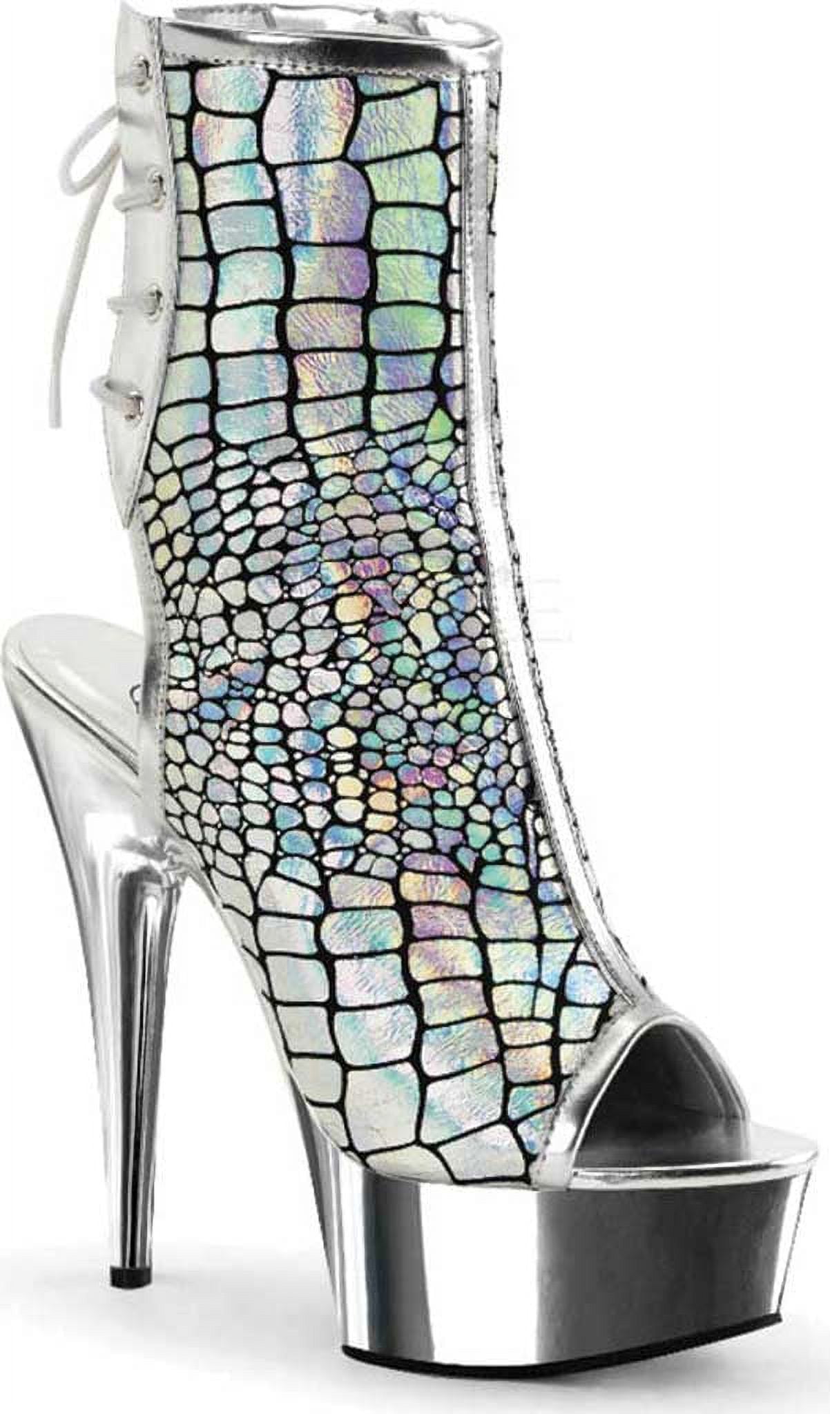 Pleaser Women's Delight-1018 Ankle Boot – 6 Inch Heel, 1 3/4 Inch Platform, Open Toe & Heel | Rose Gold & Black With Lace-Up Back