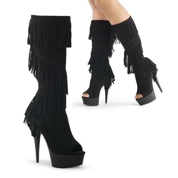 *6" Heel, 1 3/4" PF Peep Toe Knee High Boot, Back Zip - Blk Suede/Blk Matte, 6
