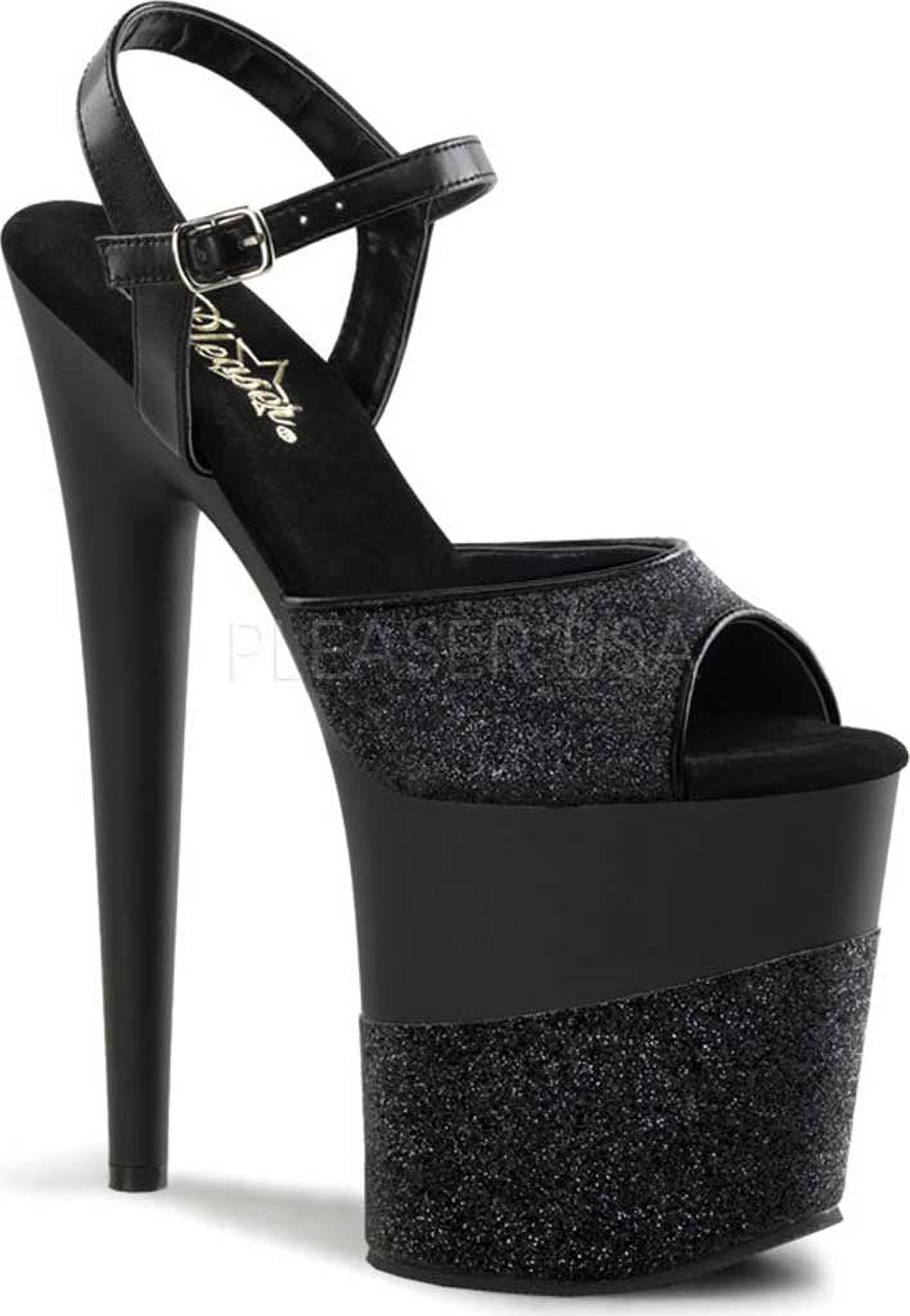 Black Glitter Canvas and Leather High Heel Platform Stiletto