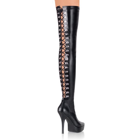 5 1/4" Back Lace-Up Stretch PF Thigh Boot - Blk Str Pu, 14