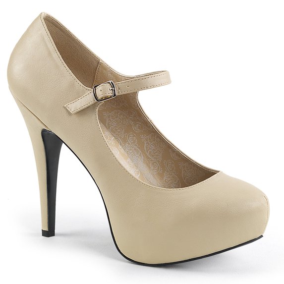 5 1/4" Heel, 1 1/4" PF Maryjane W/Concealed PT Pump - Cream Faux Leather, 15