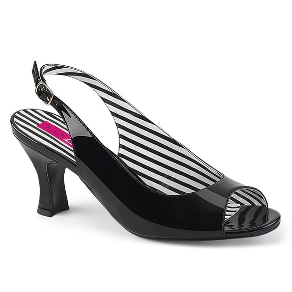 3" Kitten Heel Slingback Open Toe Pump - Blk Pat, 10