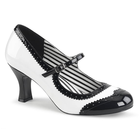3" Kitten Heel Spectator Mary Jane Pump - Wht-Blk Pat, 9