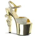 thumbnail image 1 of 7" R/S Embellished Gun Heel, 3 1/4" PF Ankle Strap Sandal - Gold Multi Gltr/Gold Chrome, 7, 1 of 2