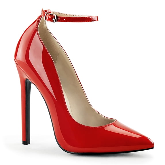 5" Heel Ankle Strap Pointed Toe Pump - Red Pat, 11