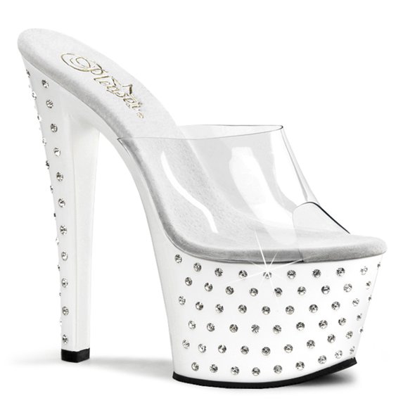 7" Rhinestone Studded Platform Slide - Clr/Wht, 8
