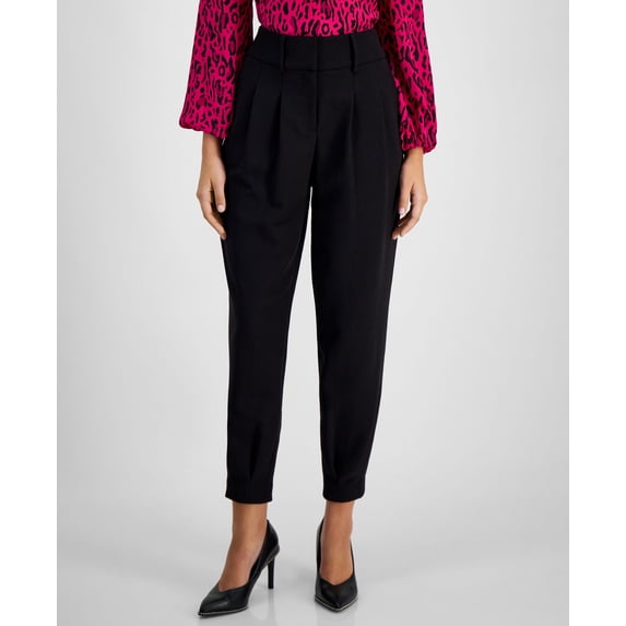 Women's Pleat-Front Mid-Rise Ankle Pants Black 0