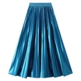 thumbnail image 1 of Women's Pleated A-Line Swing Flared Midi Skirt (Blue One Size), 1 of 2