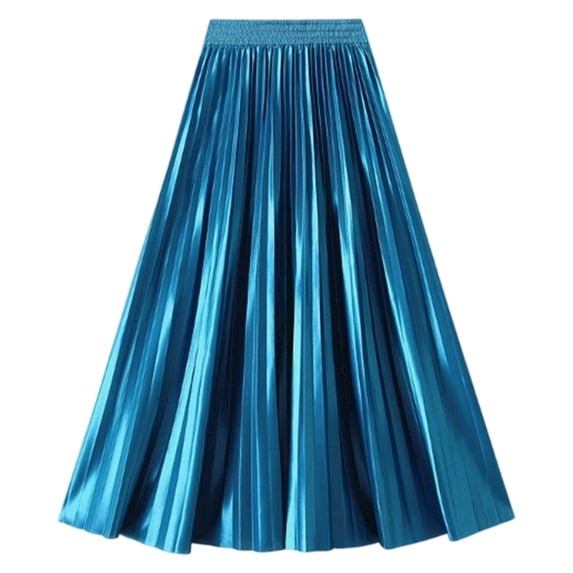Women's Pleated A-Line Swing Flared Midi Skirt (Blue One Size)