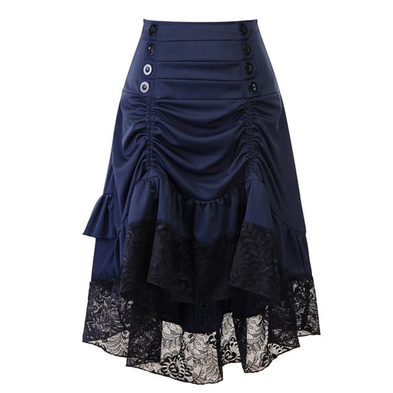 Women's Pleated Asymmetric Gothic Steampunk Skirt Renaissance High Low Lace Party Skirt