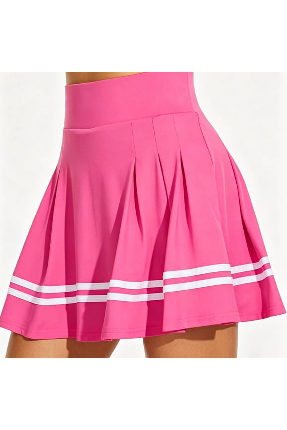 Women's Pleated Cheer Skirt High Waist Striped A-Line Skort Tennis Skirt for Sports Casual XS
