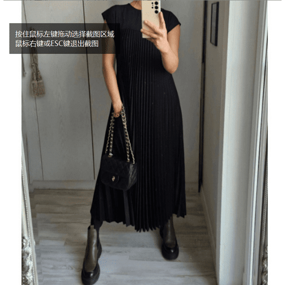 Women's Pleated Church Maxi Dresses Summer Casual Short Sleeve Crew Neck Flowy Loose Long Dresses with Pockets