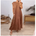 thumbnail image 1 of Women's Pleated Church Maxi Dresses Summer Casual Short Sleeve Crew Neck Flowy Loose Long Dresses with Pockets, 1 of 5