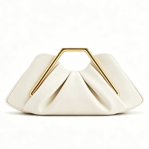Women's Pleated Clutch Purse with Gold Metal Handle, Elegant Evening Bag for Wedding Party and Special Occasion