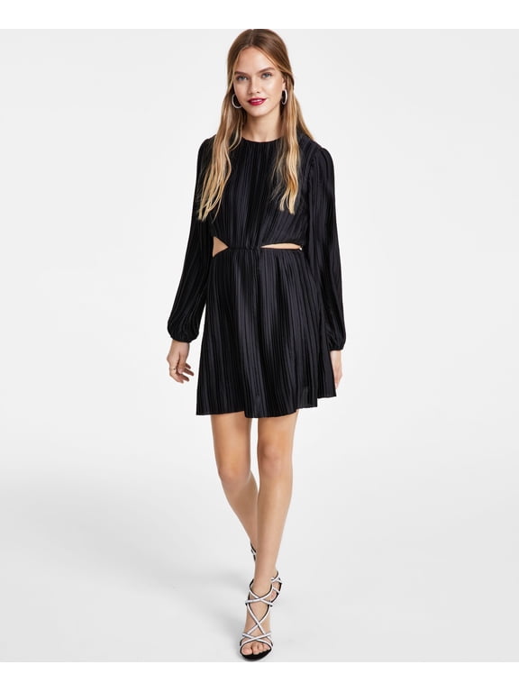 Women's Pleated Cutout Long-Sleeve Minidress Black L