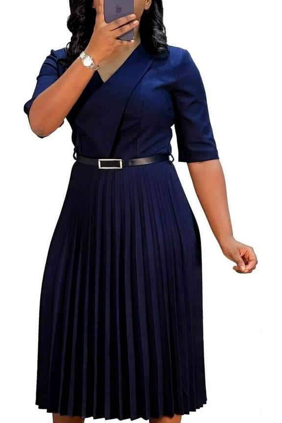 Women's Pleated Dress Cocktail Church Wedding Midi Dress A-Line Casual Dresses
