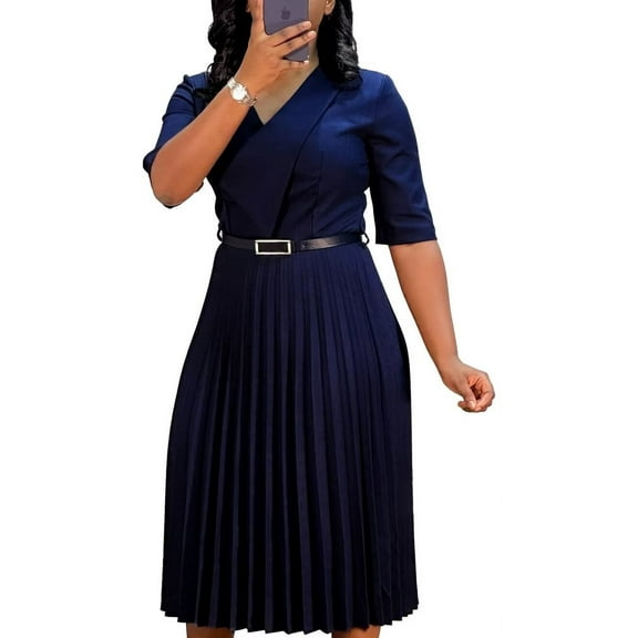 Women's Pleated Dress Cocktail Church Wedding Midi Dress A-Line Casual Dresses