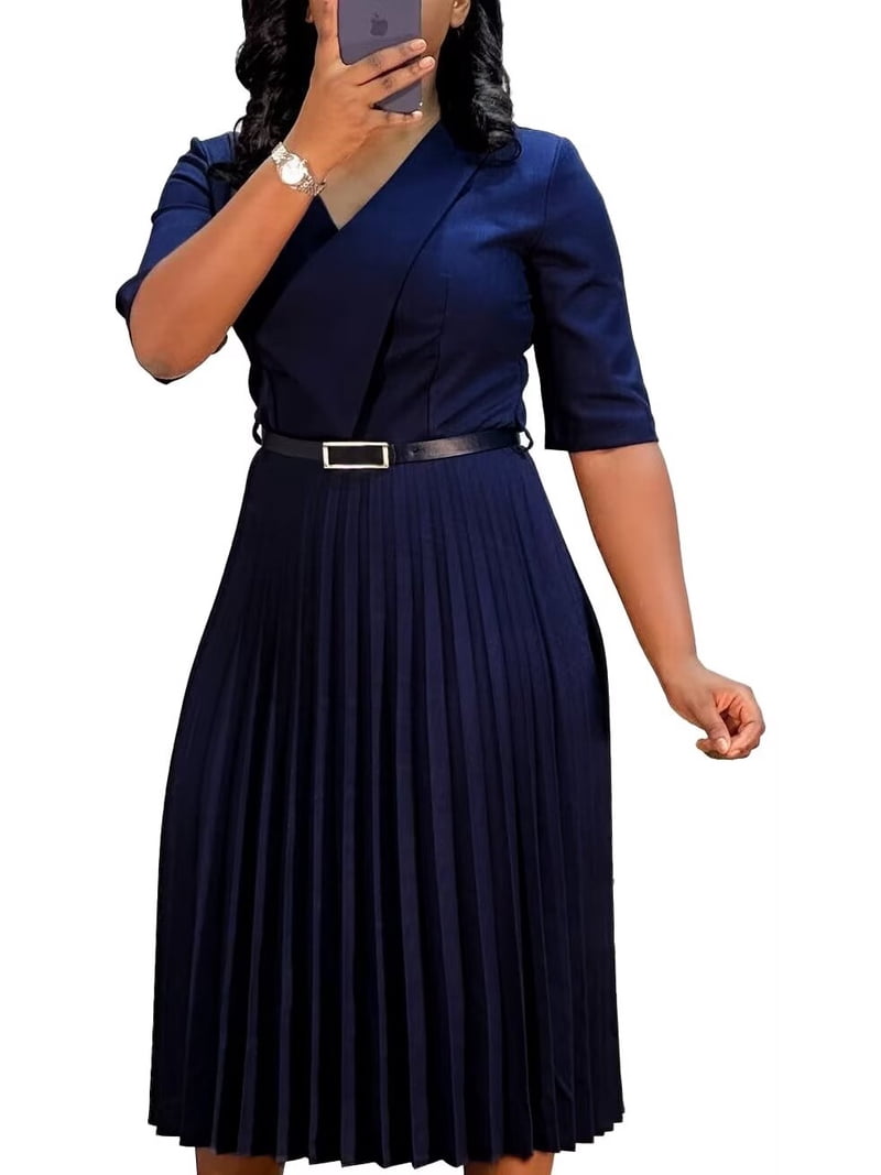 casual dress church near me ZIRTIIYF Women's Pleated Cocktail Wedding Midi Dress A-Line Dresses, Size: Small, Blue RL_free_return The layered skirt creates Formal Jacquard Baby Dress Outfit ideas Dress style:With Train
