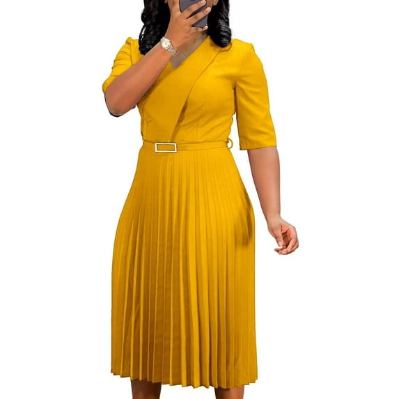 Women's Pleated Dress Cocktail Church Wedding Midi Dress A-Line Casual Dresses