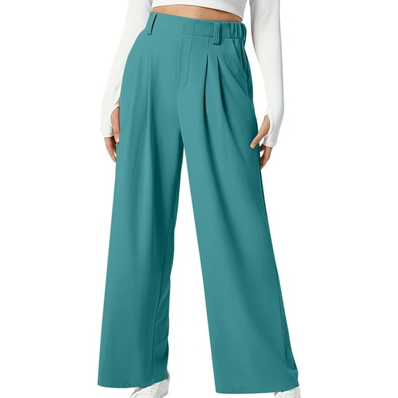 Women's Pleated Dress Pants High Waisted Wide Leg Dressy Trousers for Women with Pockets Business Casual Work Pants