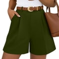 thumbnail image 1 of Women's Pleated Dress Shorts, High Waisted Wide Leg Tailored Shorts, Business Casual With Pockets For Summer Office Wear Army Green 2XL, 1 of 9