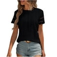 thumbnail image 1 of Women's Pleated Embroidered Eyelets Solid Color Round Neck Casual Short Sleeved, 1 of 7