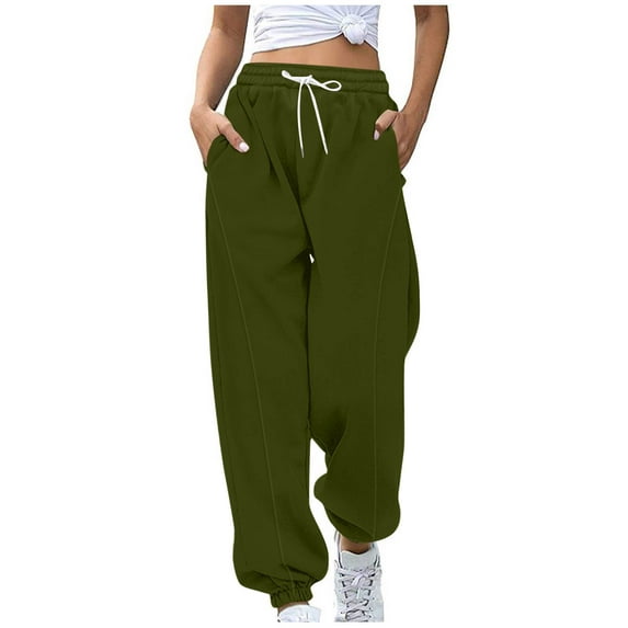 Women's Pleated Fleece Sweatpants Baggy Comfy Y2K Jogger Pants High Waist Lounge Pants Cinch Bottom Trousers with Pockets