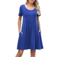 thumbnail image 1 of Women's Pleated Front Round Neck Swing Dress with Pockets Ruched Stretch 65% rayon 30% polyester 5% spandex Easy Care, 1 of 18