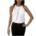 thumbnail image 1 of Women's Pleated Halter Sleeveless Satin Blouse Keyhole Back Tank Top, 1 of 9